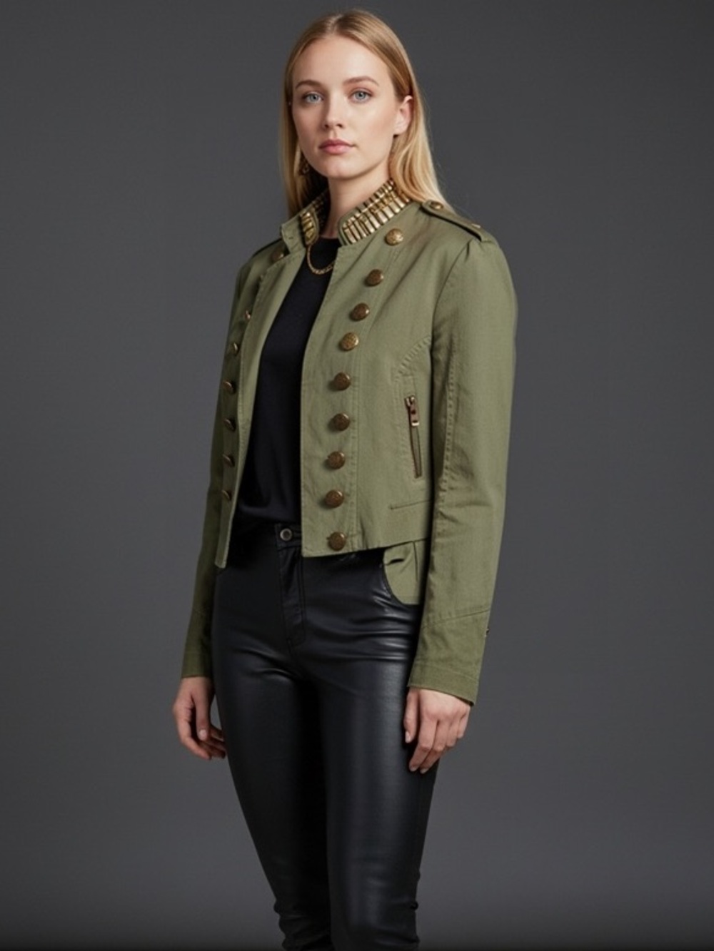 ❤️ NWOT! Studded Army Green Steampunk Napoleon Tailcoat Military Jacket